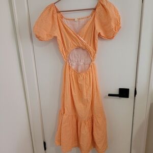 Chic Orange Gingham Cutout Maxi Dress